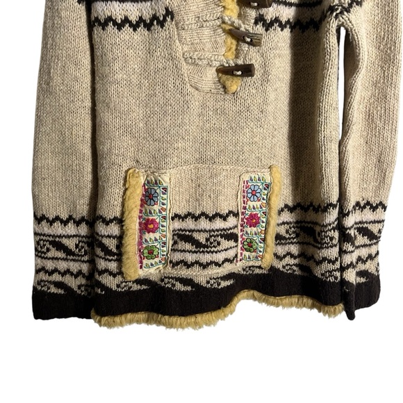 FREE PEOPLE *RARE* Eskimo Faux Fur Trim Toggle Hooded Wool Tunic Sweater - Picture 5 of 14